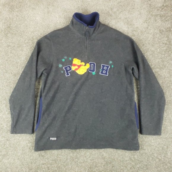 Whinny the Pooh Pull Over Medium M Womens Gray Long Sleeve Fleece 1/4 Zip - Picture 1 of 9